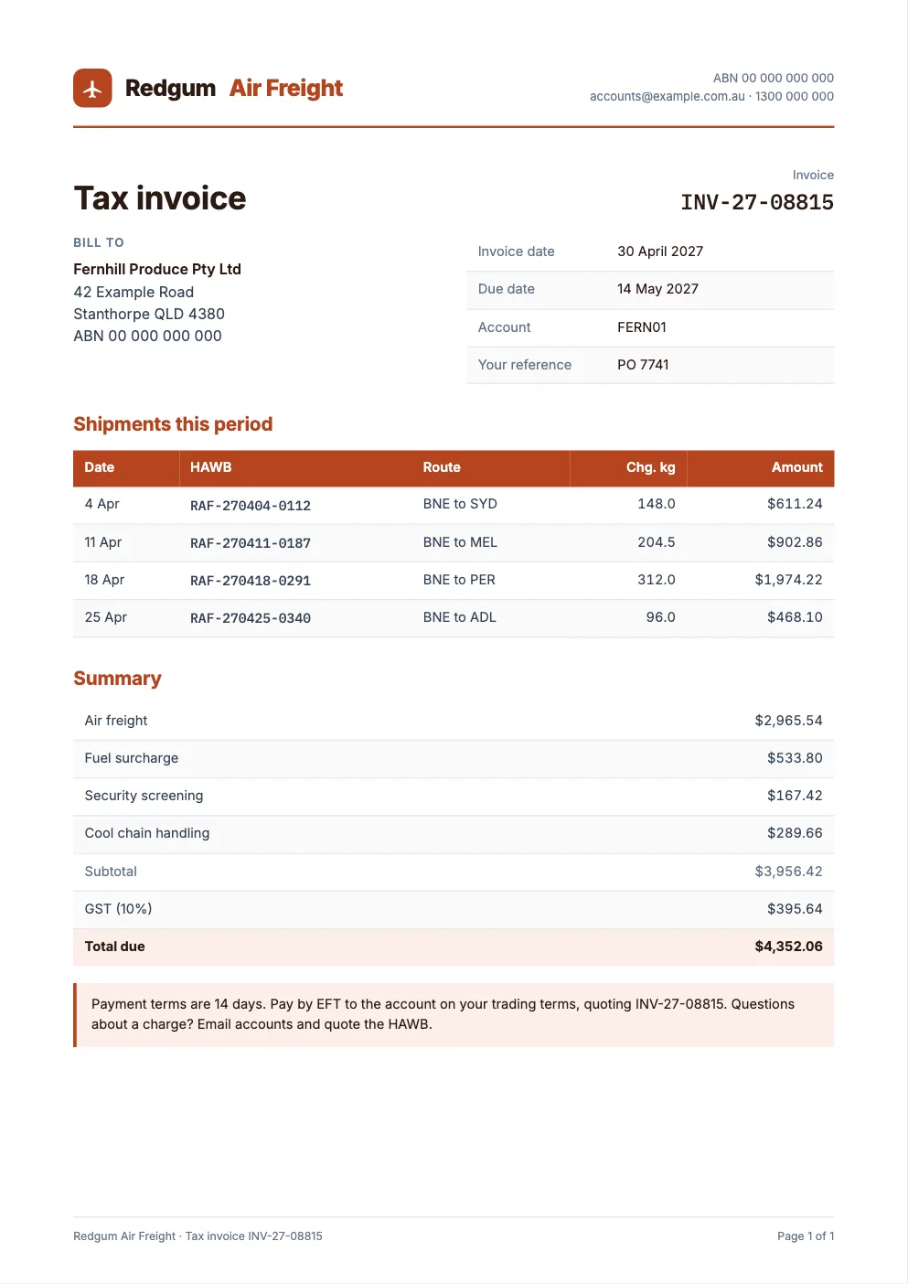 Sample freight tax invoice